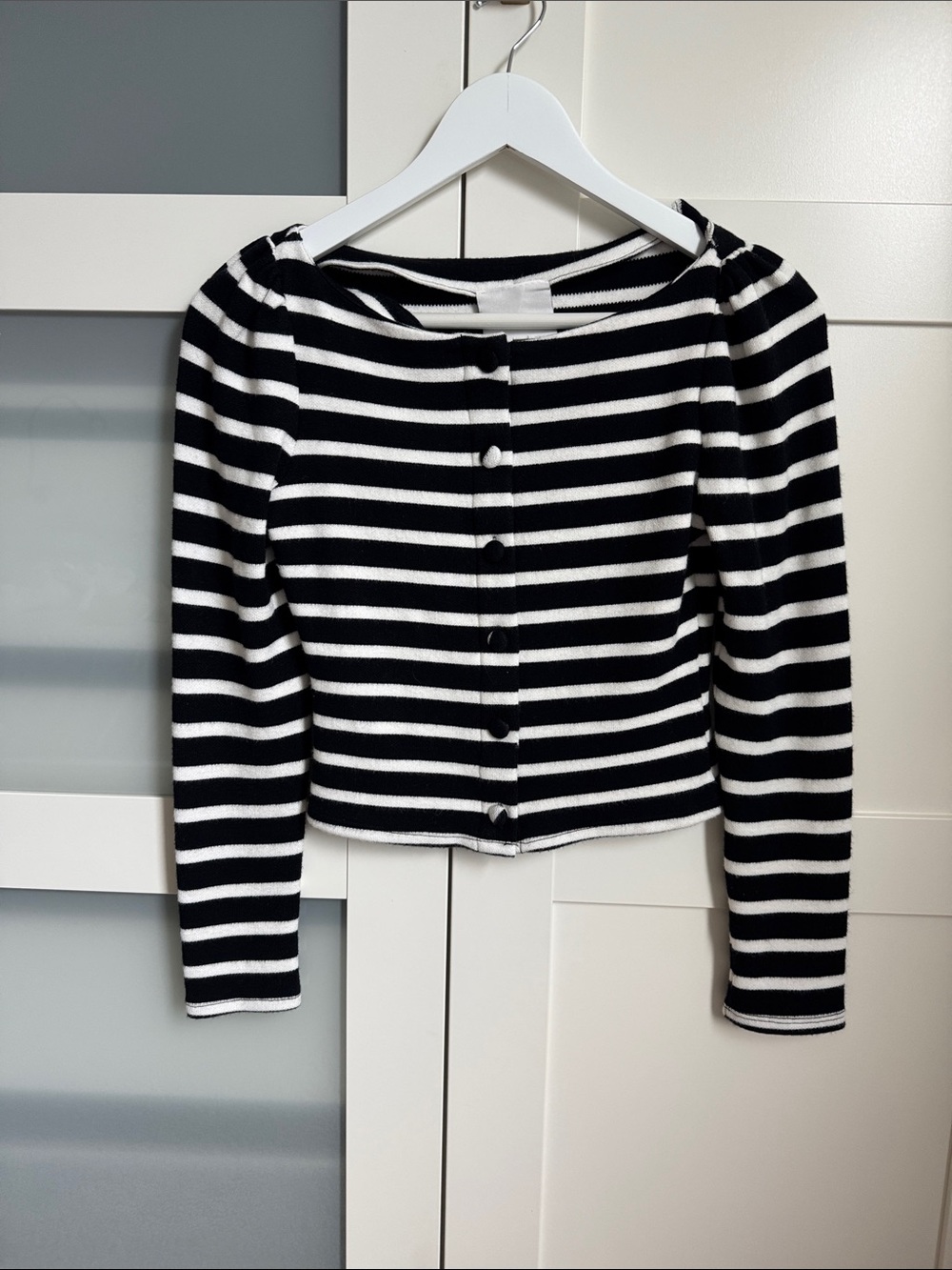 Reformation Black & White Striped Button-Front Cardigan